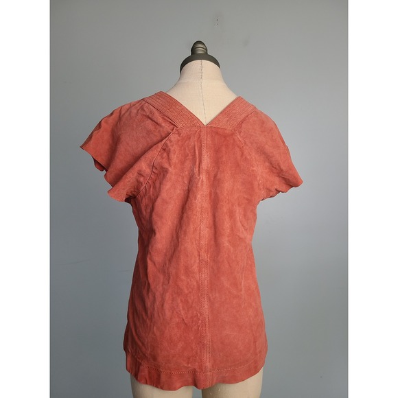 Banana Republic Heritage Women's M Goat Suede Leather Top Coral Orange Luxury - Picture 2 of 6